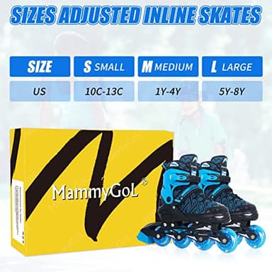 Inline Skates for Boys, Outdoor Adjustable Roller Skates for Kids Youth Beginners with Full Illuminating Safe Durable Blue Size 1 2 3 4 - Image 6
