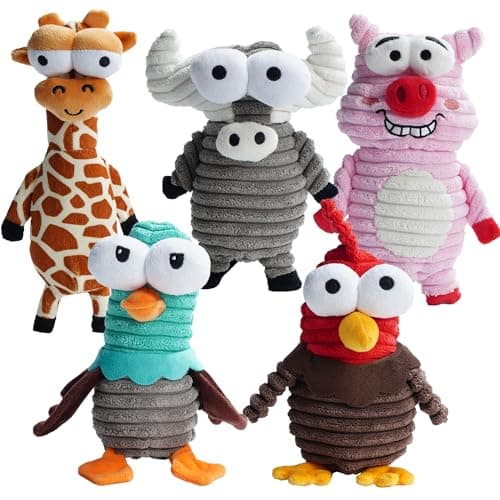 Nocciola 5-Pack Squeaky Dog Toys, Durable Stuffed Critter Zoo Dog Toys with Unique Squeak Sounds to Keep Dogs Busy, Puppy Toys for Small, Medium, and Large Dogs - Image 1