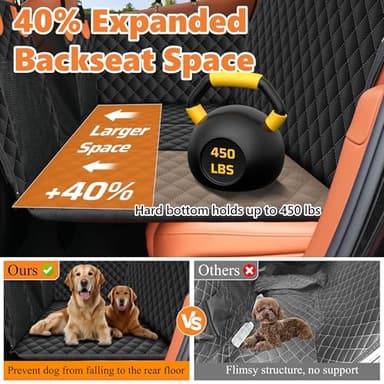 Back Seat Extender for Dogs, Holds 450 lbs, Hard Bottom Waterproof Dog Car Seat Cover for Back Seat, 600D Heavy Duty Scratch Proof & Nonslip Dog Hammock for Car, SUVs with Mesh Window & Storage Bags - Image 2