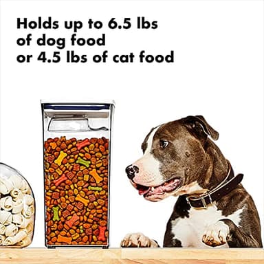 OXO Good Grips Pet POP Container – 6.0 Qt/5.7 L with Half Scoop, Ideal for up to 6.5lbs of Dog Food or 4.5lbs of Cat Food, Airtight Dog and Cat Food Storage Container, BPA Free, Clear - Image 3