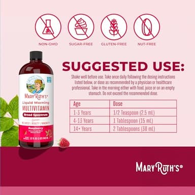 MaryRuth Organics Liquid Morning Multivitamin for Women, Men & Kids | Vitamin A C D E B6 B12 Biotin Zinc | Beauty | Vegan | Non-GMO | Gluten Free | 32 Servings - Image 3