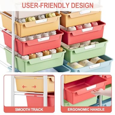 Rolling Storage Cart with Wooden TableTop, Utility Cart with 10 Large Drawers for Craft Organizers, Art Supply Storage, Home Office Organization, Cart with Wheels for Classroom, Living Room, Colorful - Image 6