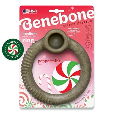 Benebone Peppermint Ring – Limited Edition Holiday Flavor, Durable Chew Toy for Aggressive Chewers, Made in USA, Medium - Image 1