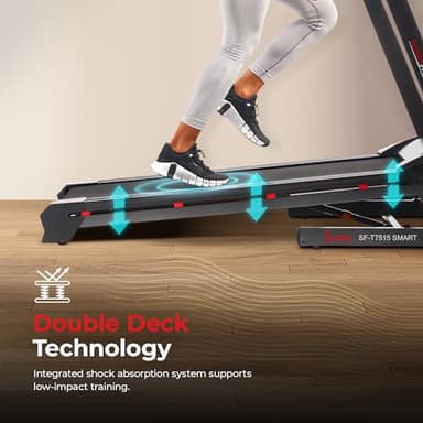 Sunny Health & Fitness Premium Smart Treadmill with Auto Incline, Dedicated Speed Buttons, Double Deck Technology, Digital Performance Display, BMI Calculator and Pulse Sensors - SF-T7515SMART - Image 6