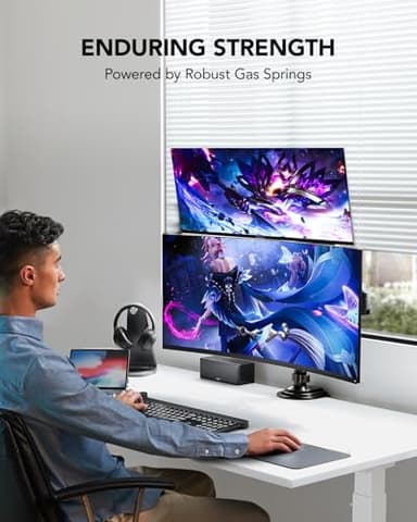 HUANUO 17-32 Inch Dual Monitor Stand, Gas Spring Dual Monitor Mount, Monitor Stand 2 Monitors, Ergonomic Adjustable Tilt/Swivel/Rotate, Weight Max 19.8 lbs, VESA 75/100mm - Image 8
