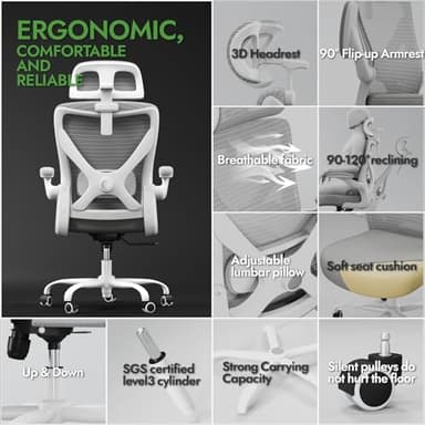 Ergalithic Ergonomic Office Chair - X-Shaped Computer Desk Chair Comfy, Gaming Chair, Office Chair with Lumbar Support, Mesh Office Chairs with Headrests, Desk Chair for Long Hours (Gray) - Image 6