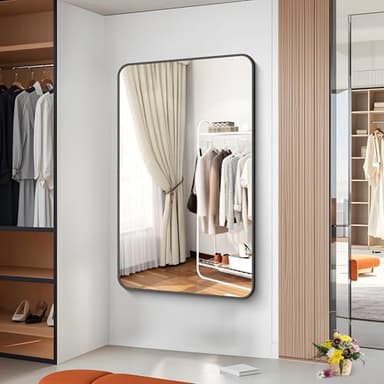 BONEWEI 60x36 inch Large Bathroom Mirror,Black Rectangle Mirror,Wall Mounted Bathroom Frame Vanity Mirror with Round Corner for Bedroom Living Room, Entryway Hangs Horizontal or Vertical - Image 6