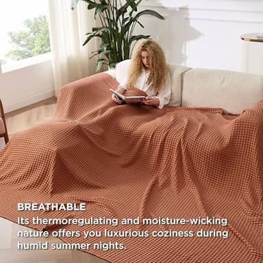 Bedsure Cooling Cotton Waffle Oversized King Blanket - Lightweight Breathable Rayon Derived from Bamboo for Hot Sleepers, Luxury Throws for Bed and Sofa, 120x96 Inches - Image 5