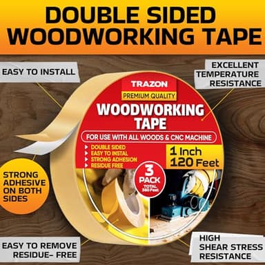 Double Sided Woodworking Tape Super Strong, 3 Pack, 1 Inch x 120 Feet, Wood Crafter Sticky Tool, Two Side Adhesive for Router Templates and CNC Machine, Removable & Residue Free - Image 2
