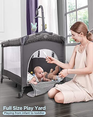 ADOVEL Baby Bassinet Bedside Crib, Pack and Play with Mattress, Diaper Changer and Playards from Newborn to Toddles, Grey - Image 4