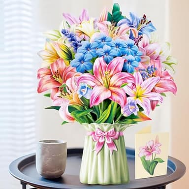 Airpark Pop Up Flower Card, 3D Greeting Card – Colorful Lily Bouquet – For Mom, Teacher – Thank You, Birthday, Mother’s Day Card - Image 2