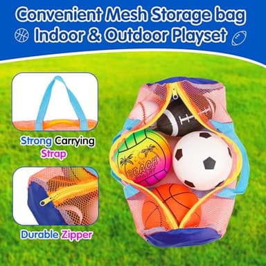 5 Pack Sports Balls Set for Kids with Bag Balls for Toddlers 1-3 Football Soccer Basketball Baseball Volleyball Outdoor Toys Sport Bouncy Playground Kickball Hand Pump Outside Toddler 1-3 2-4 3-5 Gift - Image 3