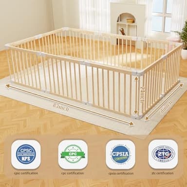 Baby Playpen, Foldable Wooden Play Yard with Gate, Playpen for Babies and Toddlers, Adjustable Baby Activity Center with Child Proof Lock, Fence Play Area for Toddlers 6 to 36 months(56*83*24inch) - Image 2