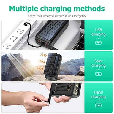 boogostore Solar Charger Power Bank 63200mAh, Portable Charger with Dual Outputs & Dual Inputs 4 LEDs Flashlight, Hand Crank Power Bank Fast Charging Battery Pack for Outdoor Camping Survival Gear - Image 4