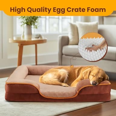 DUMOS Orthopedic Dog Bed, Washable Dog Couch Bed with Removable Cover, Waterproof Pet Bed for Medium Size Dogs, Memory Foam Pet Bed Non-Slip Base, Brown - Image 4