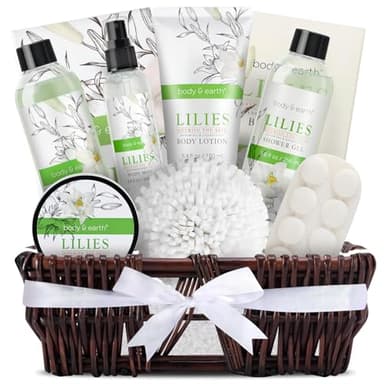 Spa Gift Baskets For Women Body & Earth 10pcs Spa Gifts For Women, Lily Gift Baskets Bath and Body Works Gift Set For Women with Bubble Bath, Body Lotion, Christmas Gift Baskets for Women Bath Set - Image 1