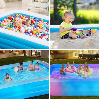 Inflatable Swimming Pool with Light, 145'' X 74'' X 22'' Solar Family Inflatable Pool for Kids, Adults, Family, Large Kiddie Pool, 7 Color Large Blow Up Pool for Backyard - Image 7