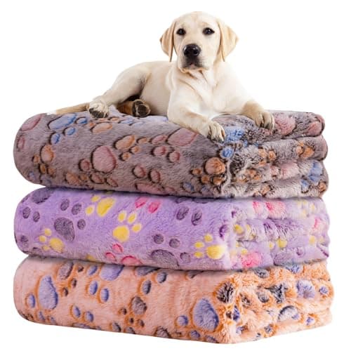 Rezutan Dog Blankets 3 Pack Large Medium Dog Cat Soft Fuzzy Washable Comfort Flannel Fuzzy Soft Pet Blankets, 41 x 31 inch,Tan/Purple/Brown - Image 1