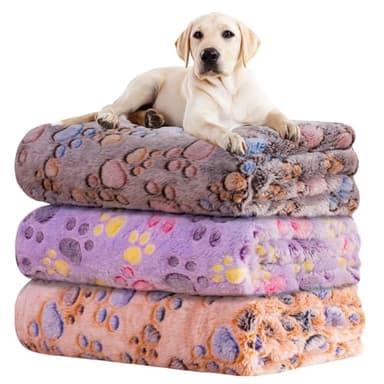 Rezutan Dog Blankets 3 Pack Large Medium Dog Cat Soft Fuzzy Washable Comfort Flannel Fuzzy Soft Pet Blankets, 41 x 31 inch,Tan/Purple/Brown - Image 1