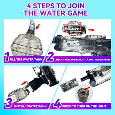 2 Pack Electric Water Guns with Light Up,Full Automatic Electric Squirt Gun 28-32 FT Range Water Pistol Blaster Soaker,Summer Outdoor Pool,Water Toy for Adult&Kid - Image 4