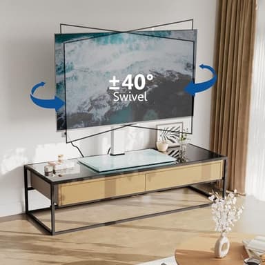 FITUEYES Universal TV Stand with Power Outlets for 50-85 inch TVs, Swivel&Height Adjustable Tall TV Stand for Bedroom Living Room, 27.5''Large Tempered Glass Base Holds up to 143 lbs, Ivory White - Image 9