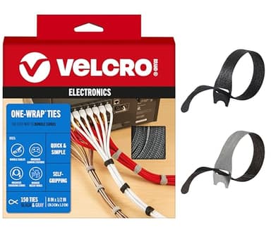 VELCRO Brand 150pk Cable Ties Value Pack, 8in | Stocking Stuffer Gifts for Tech Lovers | For Wire Management and Cord Organizer | Replace Zip Ties with Reusable Straps, Reduce Waste - Image 1