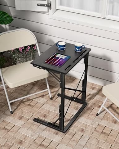 Evermagin 21''Wx28''H Folding TV Tray for Eating, Small Foldable C-Shaped Tray Table with Tablet and Phone Slots, Slide Under Couch Side Table for Recliner, Living Room, Bedroom, Black - Image 2