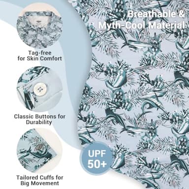 Palmyth Fishing Shirts for Men Polo Dry Fit Short Sleeve UPF 50+ Moisture Wicking Print Collared Fishing Polo Shirts Aloha Fish Light Blue 2XL - Image 3