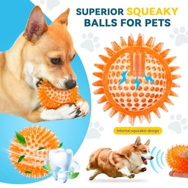 SHARLOVY 3'' Squeaky Balls for Small Dogs, 4 Colors Spiky Dog Balls for Puppy Teething, Durable Puppy Chew Toys for Teething, Indestructible Toys to Fetch and Train, BPA Free Non-Toxic - Image 5