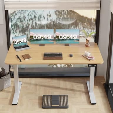 Furmax Electric Height Adjustable Standing Desk Large 55 x 24 Inches Sit Stand up Desk Home Office Computer Desk Memory Preset with T-Shaped Metal Bracket, Light Wood - Image 2