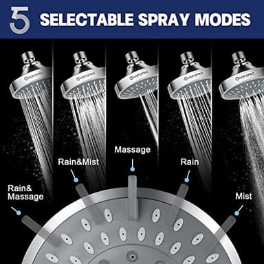 HOPOPRO 5-Mode High Pressure Shower Head - The Washington Post, NBC News, Today TV Show Recommended - High Flow Fixed Showerheads (4 Inch Chrome) - Image 2