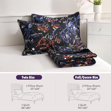 JSD Black Gaming Kids Quilt Set Full/Queen, Microfiber Printed Bedspread Coverlet with Pillow Shams, Soft Lightweight Summer Quilted Blanket - Image 2