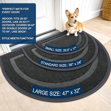 OLANLY Half Circle Door Mat Indoor Outdoor Entrance Welcome, Waterproof All-Season, All-Weather Doormat, Sturdy Natural Rubber, Low Profile, Easy Clean Patio Porch Entryway Mat, 36x24, Black - Image 2
