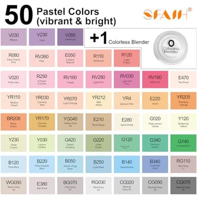 SFAIH Pastel Alcohol Markers Brush Tip - 51 Colors Double Tipped Art Markers for Artist Adult Coloring Illustration, Gifts for Artist Adult, Dual Tip Brush & Chisel, Colorless Blender, Easy Blending - Image 7