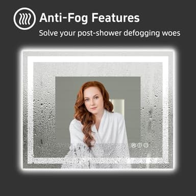 miskerm 40"x 32" LED Bathroom Mirror with Lights, Double Lights Dimmable, Anti-Fog, Front and Backlit LED Mirror for Bathroom, Lighted Bathroom Vanity Mirror with Tempered Glass (Horizontal/Vertical) - Image 5