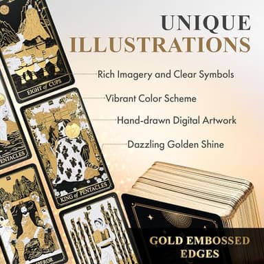 Wyspell Classic Tarot Cards with Guide Book - 78 Gold Cards for Beginners - Black Tarot Decks with Guidebook - Original Cards Deck with Guidebook - Image 4