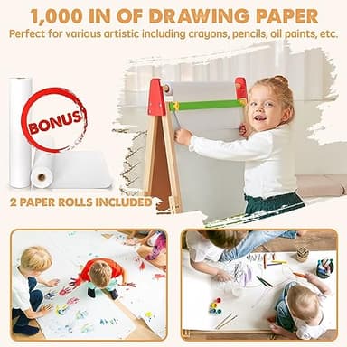 Tiny Land Easel for Kids with 2 Drawing Paper Roll, Adjustable Kids Art Easel, Learning-Toy for 3,4,5,6,7,8 Years Old Boy & Girls, Wooden Chalkboard & Magnetic Whiteboard & Painting Paper Stand - Image 6