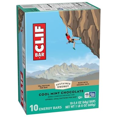 CLIF BAR - Energy Protein Bars - Cool Mint Chocolate with Caffeine - Made with Organic Oats - Energy Bars - Non-GMO - (10 Pack) - Image 9