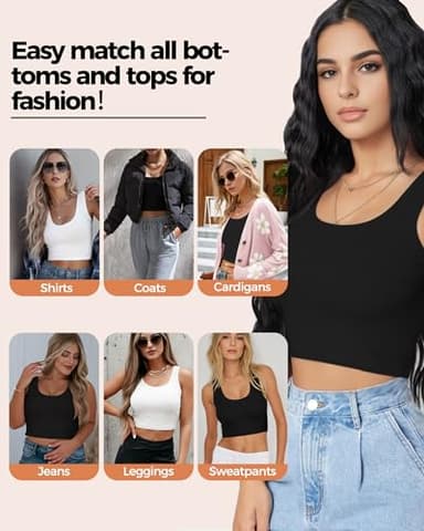 2Pcs Tank Tops for Women, U Neck Sleeveless Crop Tops, Basic Cropped Racerback Going Out Tops Athletic Sports Shirts, S, Black+White - Image 5
