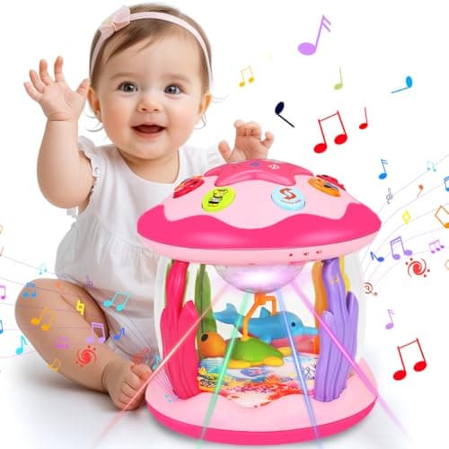 Aboosam Baby Girl Toys 6-12 Months: Babies Ocean Rotating Light Up Musical Toys 12-18 Months Crawling Learning Infant Toy for Toddlers 1 2 3 Years Old Baby Girl Gifts (Pink) - Image 1