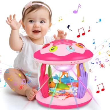 Aboosam Baby Girl Toys 6-12 Months: Babies Ocean Rotating Light Up Musical Toys 12-18 Months Crawling Learning Infant Toy for Toddlers 1 2 3 Years Old Baby Girl Gifts (Pink) - Image 1