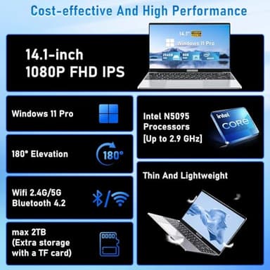FUNYET 14 Inch Gaming Laptop, Laptop Computer 2025 Windows 11 Pro, 16GB RAM 1TB SSD, Intel 11th Gen N5095 Processor(up to 2.9 GHz), FHD 1920 x 1080 - Image 2