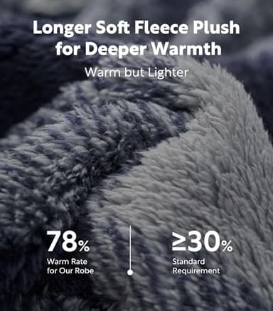 DAVID ARCHY Mens Robe with Hood, Soft Cotton Fleece Hooded Mens Bathrobe(L, Blue Grey Check) - Image 2