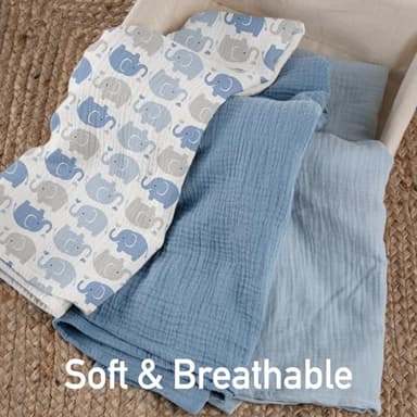 GLLQUEN BABY Muslin Swaddle Blankets,3-Pack Receiving Blanket for Newborn Boys and Girls,Baby Swaddle Blanket Unisex, Elephant,Baby Essentials, Registry & Gift, 40 x 38 inches - Image 3