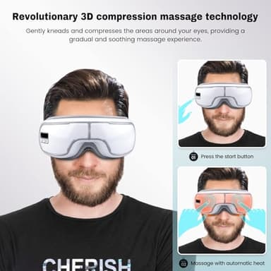 klobela Eye Massager with Heat,Heated Eye Mask, Compression Massage,Eye Massager for Migraine Relief, Reduces Dark Circles & Strain, Improves Sleep, Ideal Gift for Men/Women,White - Image 2