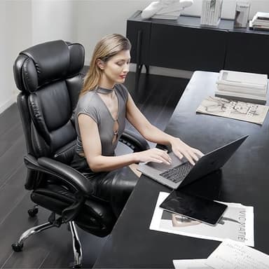COLAMY Office Chair with Retractable Footrest, Ergonomic High Back Design Executive Computer Desk Chair with Removable Lumbar Pillow, 90-135°Reclining, Thick Bonded Leather for Home Office Work, Black - Image 5