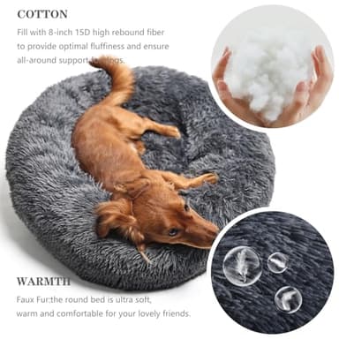 Round Calming Dog Beds for Medium Dogs 30 Inches Anti-Slip Donut Washable Plush Faux Fur Pet Bed fits up to 45 lbs Pets,Dark Gray - Image 4