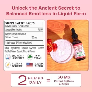 Saffron Supplements – Vegan, Fast Absorption Liquid Drops – Made with Pure Saffron Extract – Mix with Drinks Daily – Supports Eye Health, Emotional Balance & Antioxidant Level Boost (Strawberry, 60mL) - Image 5