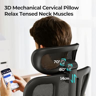 Hbada P3 Pro Ergonomic Office Chair with 2D Adjustable Lumbar Support, Office Desk Chair with 3D Adjustable Headrest and Armrests, 135° Stepless Tilt Function, Three-Layer Mesh, Black(No Footrest) - Image 3