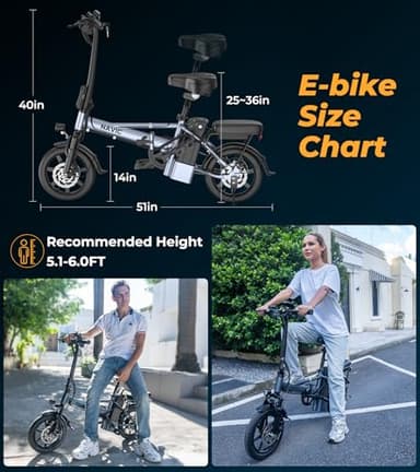 NAVIC Electric Bike for Adults, 750W Peak Folding Ebike, 14" Adults Electric Bicycles with 499.2Wh Removable Battery, 22Mph Max Speed, 40Miles Range, Multi-Shock Absorption, Commuting Mini EBikes,APP - Image 8